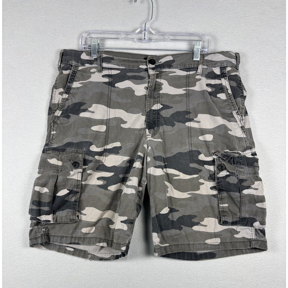 Lee Dungarees Cargo Shorts Camouflage Ripstop Stretch 38 Gray Black Camo